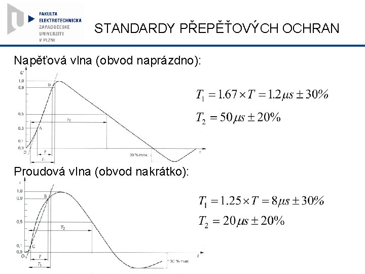 STANDARDY PŘEPĚŤOVÝCH OCHRAN Napěťová vlna (obvod naprázdno): Proudová vlna (obvod nakrátko): 