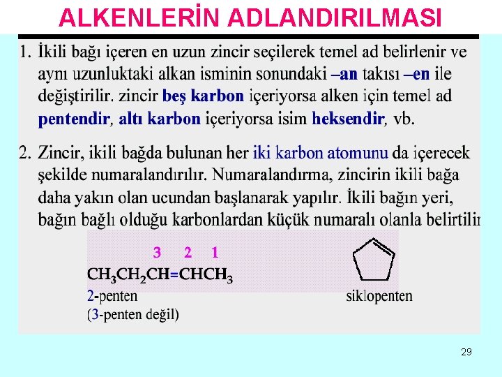 ALKENLERİN ADLANDIRILMASI 29 