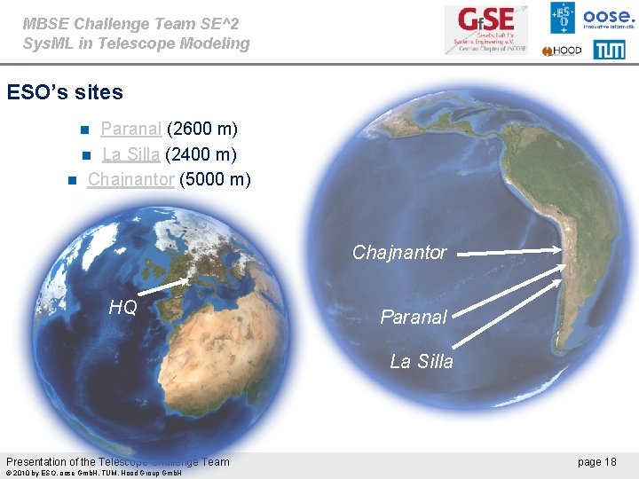MBSE Challenge Team SE^2 Sys. ML in Telescope Modeling ESO’s sites Paranal (2600 m)