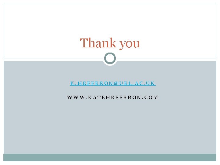 Thank you K. HEFFERON@UEL. AC. UK WWW. KATEHEFFERON. COM 