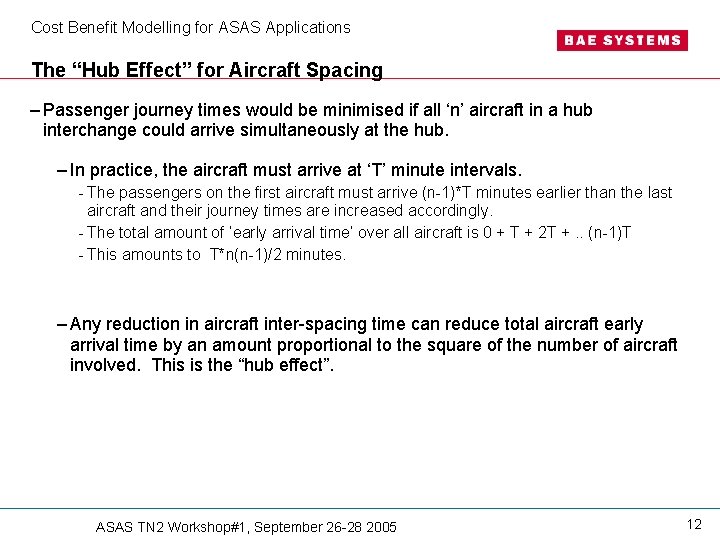 Cost Benefit Modelling for ASAS Applications The “Hub Effect” for Aircraft Spacing – Passenger Cost Benefit Modelling for ASAS Applications The “Hub Effect” for Aircraft Spacing – Passenger