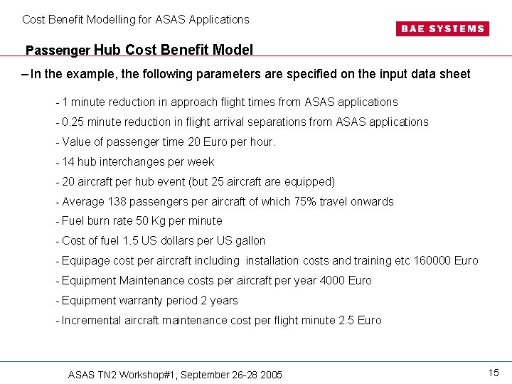 Cost Benefit Modelling for ASAS Applications Passenger Hub Cost Benefit Model – In the Cost Benefit Modelling for ASAS Applications Passenger Hub Cost Benefit Model – In the