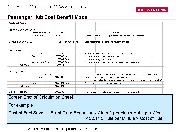 Cost Benefit Modelling for ASAS Applications Passenger Hub Cost Benefit Model Screen Shot of Cost Benefit Modelling for ASAS Applications Passenger Hub Cost Benefit Model Screen Shot of