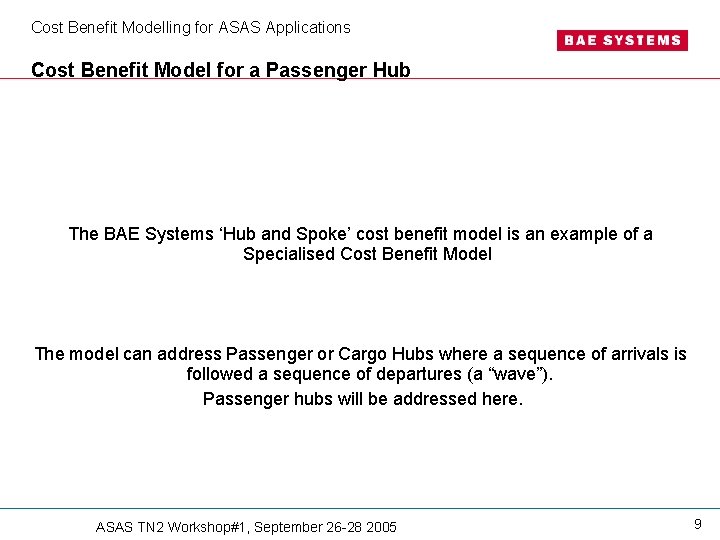 Cost Benefit Modelling for ASAS Applications Cost Benefit Model for a Passenger Hub The Cost Benefit Modelling for ASAS Applications Cost Benefit Model for a Passenger Hub The