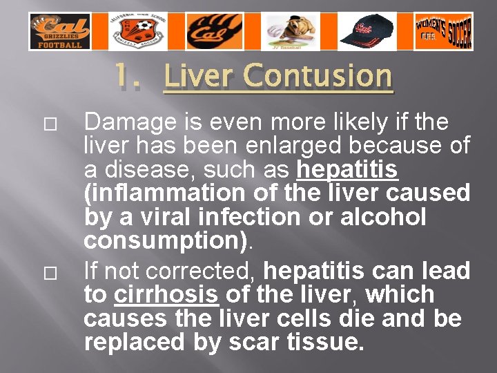 1. Liver Contusion � � Damage is even more likely if the liver has