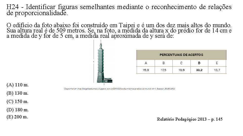 H 24 - Identificar figuras semelhantes mediante o reconhecimento de relações de proporcionalidade. O
