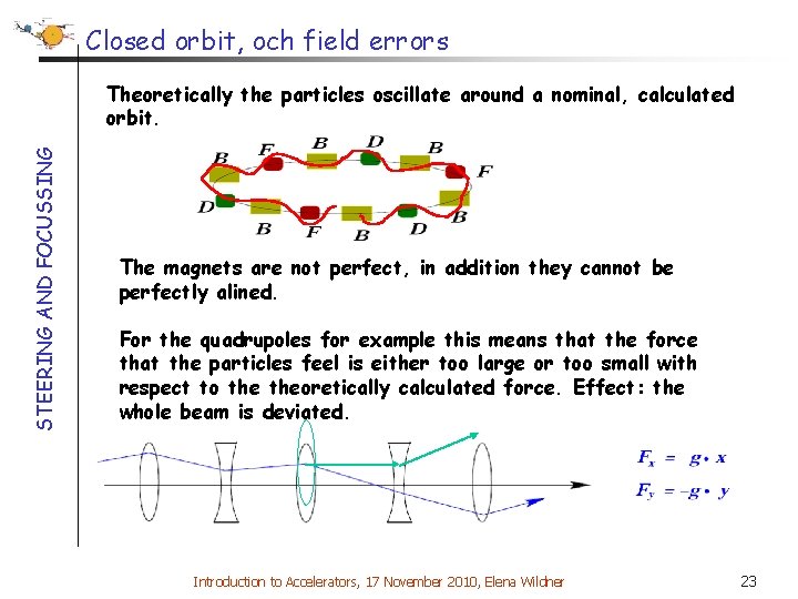 Closed orbit, och field errors STEERING AND FOCUSSING Theoretically the particles oscillate around a