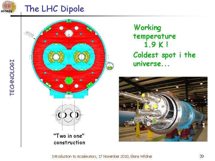 The LHC Dipole TECHNOLOGI Working temperature 1. 9 K ! Coldest spot i the
