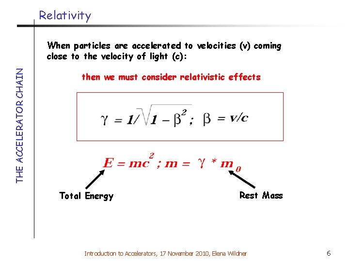 Relativity THE ACCELERATOR CHAIN When particles are accelerated to velocities (v) coming close to