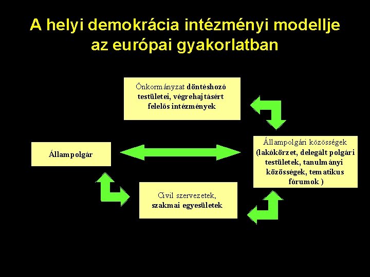 A helyi demokrácia intézményi modellje az európai gyakorlatban Önkormányzat döntéshozó testületei, végrehajtásért felelős intézmények
