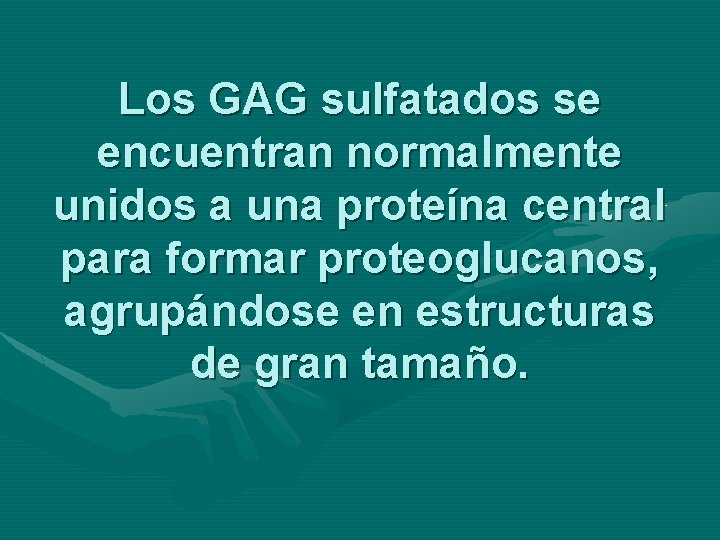 Los GAG sulfatados se encuentran normalmente unidos a una proteína central para formar proteoglucanos,