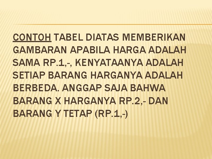 CONTOH TABEL DIATAS MEMBERIKAN GAMBARAN APABILA HARGA ADALAH SAMA RP. 1, -, KENYATAANYA ADALAH