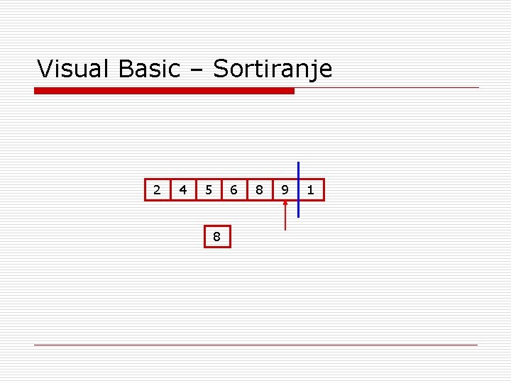 Visual Basic – Sortiranje 2 4 5 6 8 8 9 1 