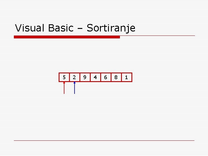 Visual Basic – Sortiranje 5 2 9 4 6 8 1 