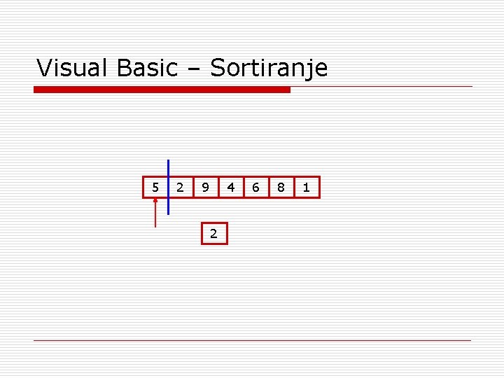 Visual Basic – Sortiranje 5 2 9 4 2 6 8 1 