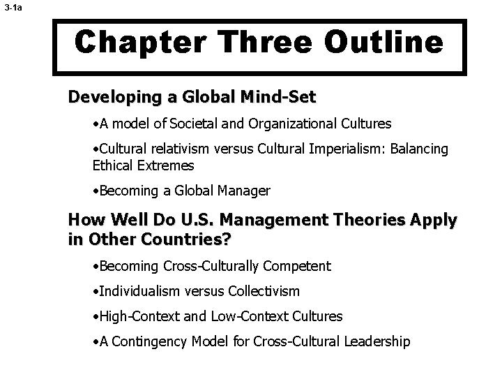 3 -1 a Chapter Three Outline Developing a Global Mind-Set • A model of