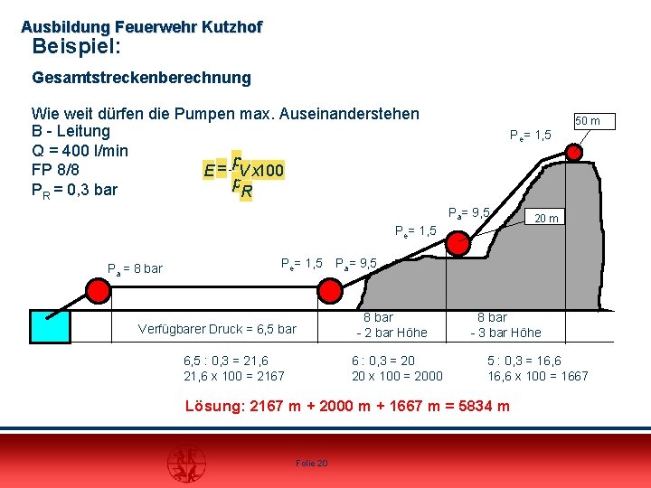 Ausbildung Feuerwehr Kutzhof Beispiel: Gesamtstreckenberechnung Wie weit dürfen die Pumpen max. Auseinanderstehen B -