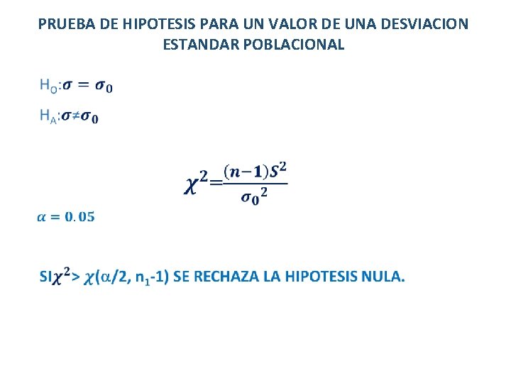 PRUEBA DE HIPOTESIS PARA UN VALOR DE UNA DESVIACION ESTANDAR POBLACIONAL 