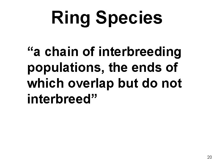Ring Species “a chain of interbreeding populations, the ends of which overlap but do