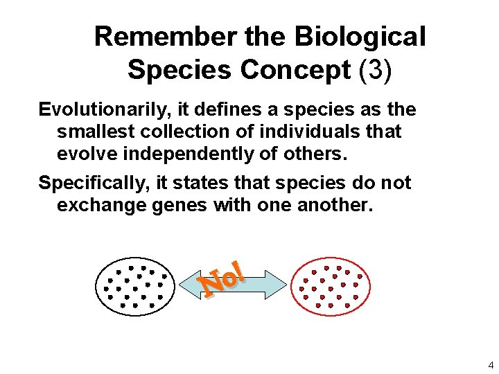 Remember the Biological Species Concept (3) Evolutionarily, it defines a species as the smallest