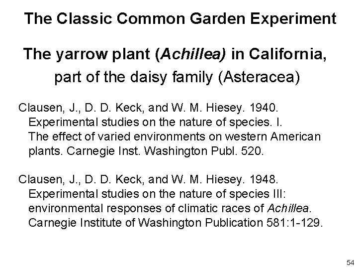 The Classic Common Garden Experiment The yarrow plant (Achillea) in California, part of the