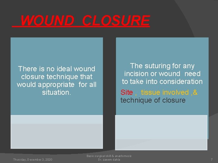 WOUND CLOSURE There is no ideal wound closure technique that would appropriate for all