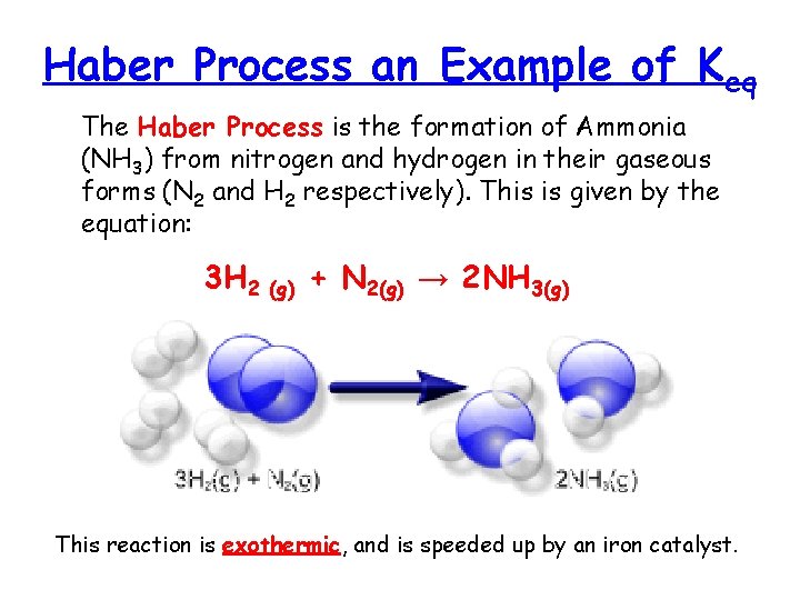 Haber Process an Example of Keq The Haber Process is the formation of Ammonia