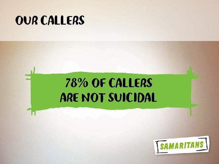 OUR CALLERS 78% OF CALLERS ARE NOT SUICIDAL 