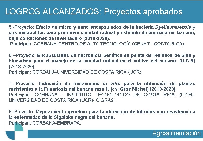 LOGROS ALCANZADOS: Proyectos aprobados 5. -Proyecto: Efecto de micro y nano encapsulados de la