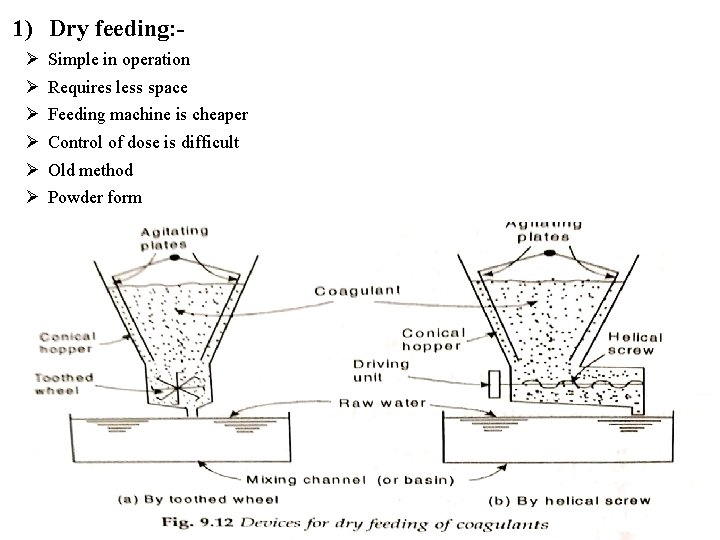 1) Dry feeding: Simple in operation Requires less space Feeding machine is cheaper Control