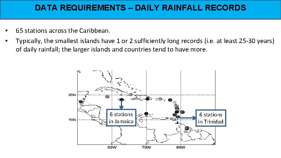 DATA REQUIREMENTS – DAILY RAINFALL RECORDS • • 65 stations across the Caribbean. Typically,