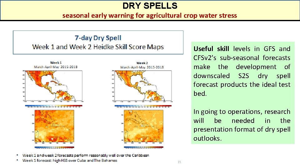 DRY SPELLS seasonal early warning for agricultural crop water stress Useful skill levels in