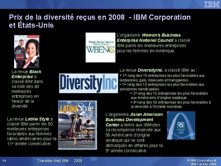 Prix de la diversité reçus en 2008 - IBM Corporation et États-Unis L’organisme Women’s