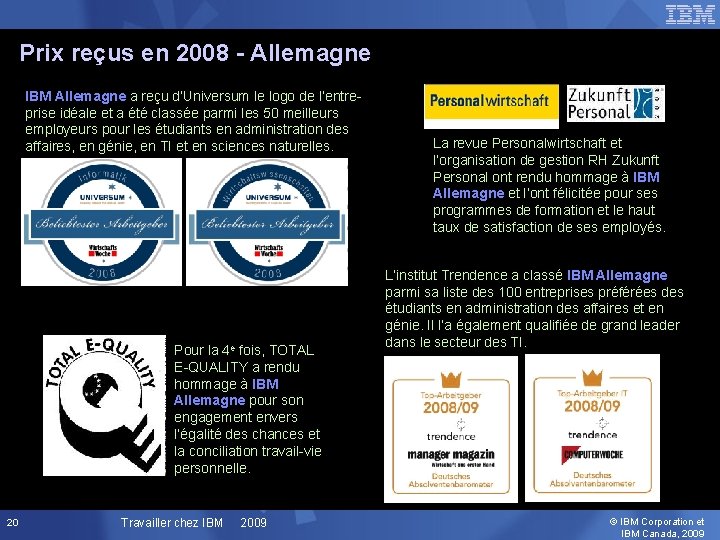 Prix reçus en 2008 - Allemagne IBM Allemagne a reçu d’Universum le logo de