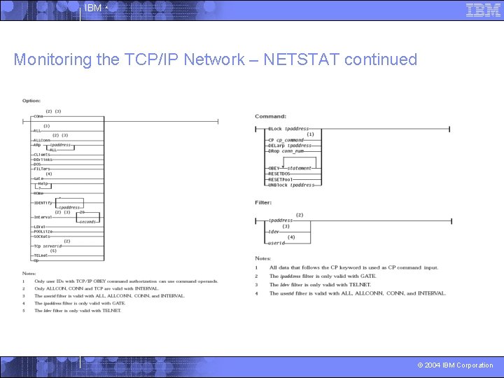 IBM ^ Monitoring the TCP/IP Network – NETSTAT continued © 2004 IBM Corporation 