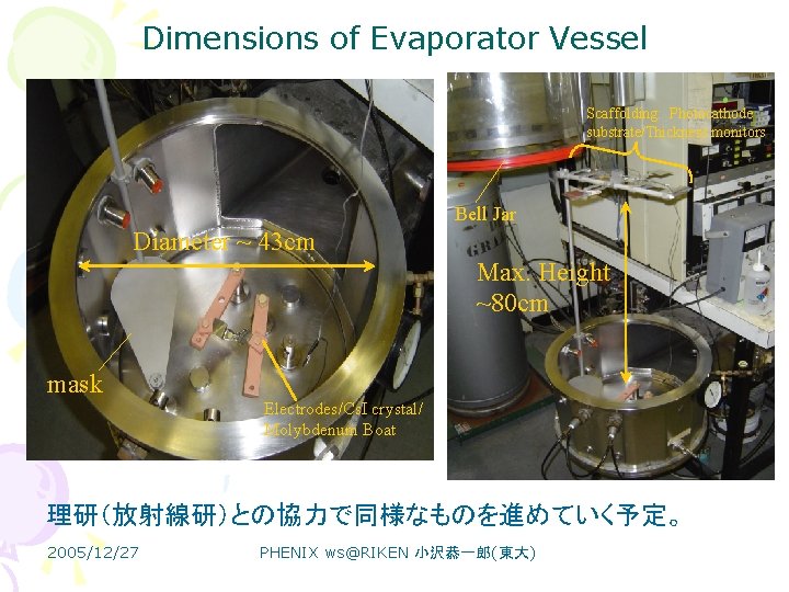 Dimensions of Evaporator Vessel Scaffolding: Photocathode substrate/Thickness monitors Bell Jar Diameter ~ 43 cm