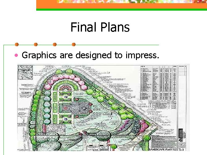 Final Plans • Graphics are designed to impress. 