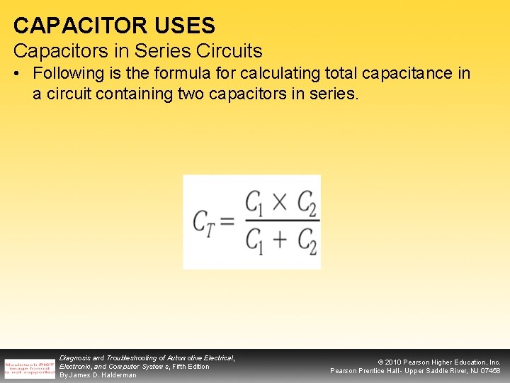 CAPACITOR USES Capacitors in Series Circuits • Following is the formula for calculating total