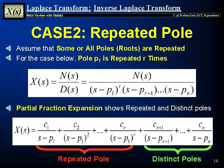 X(s) Laplace Transform: Inverse Laplace Transform CASE 2: Repeated Pole § Assume that Some X(s) Laplace Transform: Inverse Laplace Transform CASE 2: Repeated Pole § Assume that Some