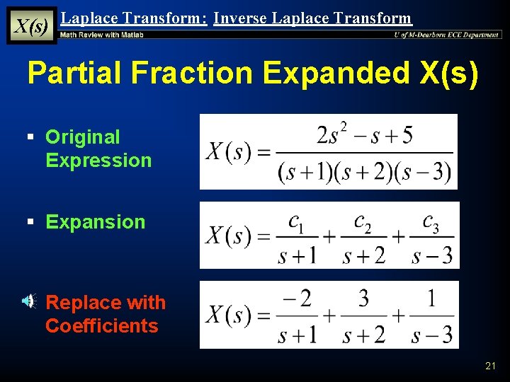 X(s) Laplace Transform: Inverse Laplace Transform Partial Fraction Expanded X(s) § Original Expression § X(s) Laplace Transform: Inverse Laplace Transform Partial Fraction Expanded X(s) § Original Expression §