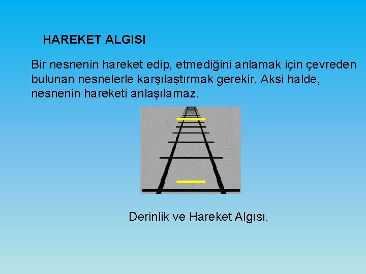 HAREKET ALGISI Bir nesnenin hareket edip, etmediğini anlamak için çevreden bulunan nesnelerle karşılaştırmak gerekir.
