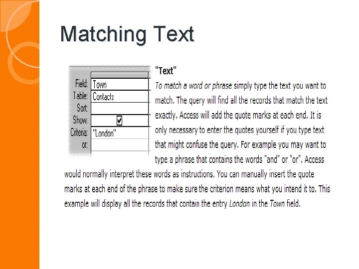 Matching Text 