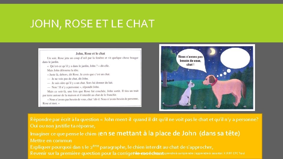 JOHN, ROSE ET LE CHAT Répondre par écrit à la question « John ment-il