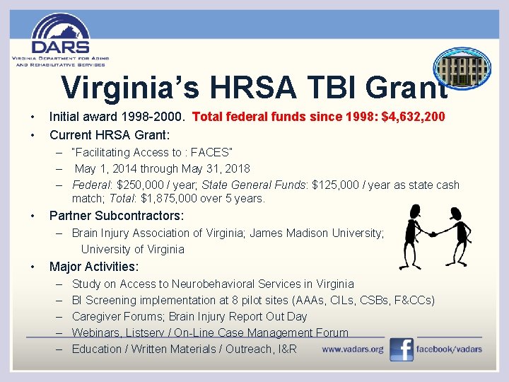 Virginia’s HRSA TBI Grant • • Initial award 1998 -2000. Total federal funds since