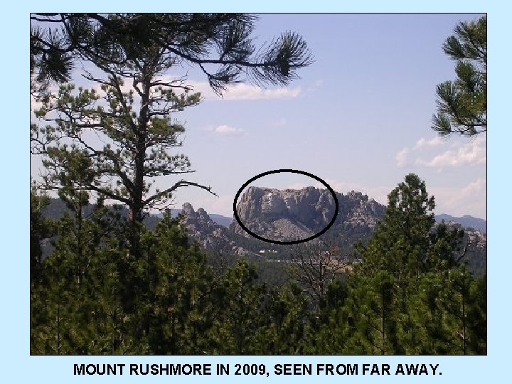 MOUNT RUSHMORE IN 2009, SEEN FROM FAR AWAY. 