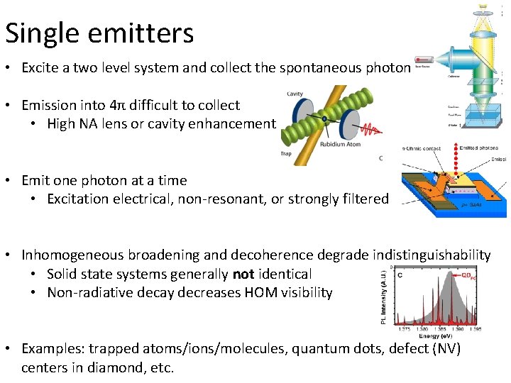 Single emitters • Excite a two level system and collect the spontaneous photon •