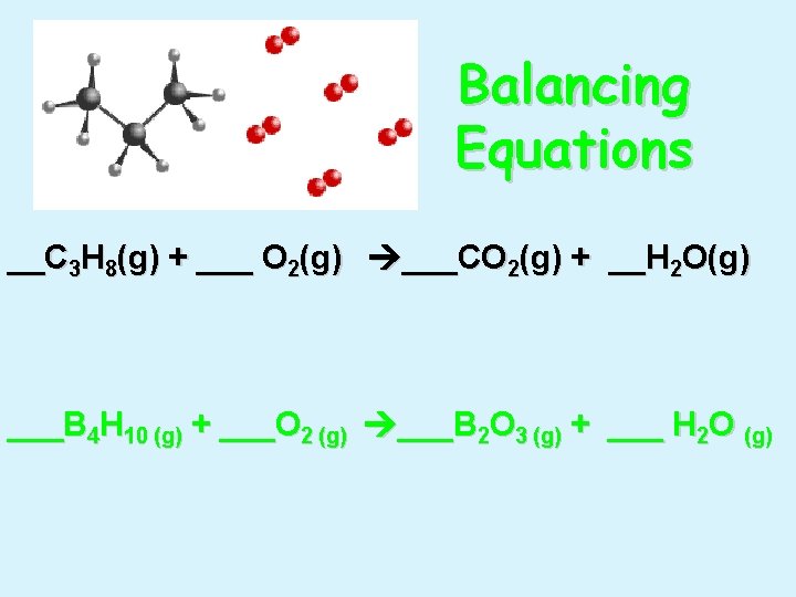 Balancing Equations __C 3 H 8(g) + ___ O 2(g) ___CO 2(g) + __H