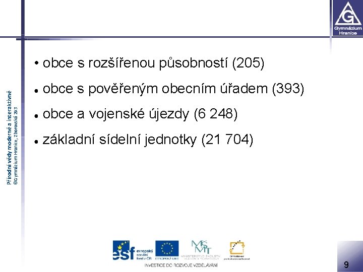 ©Gymnázium Hranice, Zborovská 293 Přírodní vědy moderně a interaktivně • obce s rozšířenou působností