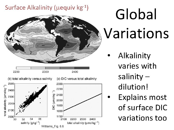 Surface Alkalinity (mequiv kg-1) Global Variations • Alkalinity varies with salinity – dilution! •