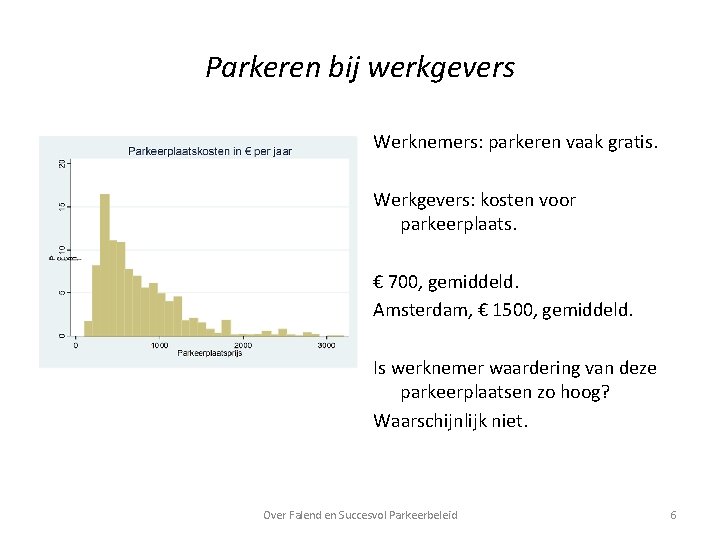 Parkeren bij werkgevers Werknemers: parkeren vaak gratis. Werkgevers: kosten voor parkeerplaats. € 700, gemiddeld.